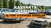Adıyaman Kahta'da Kavşakta Çarpışan Otomobiller İş Yeri Vitrinine Girdi: 2 Yaralı