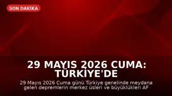 29 Mayıs 2026 Cuma: Türkiye'de Meydana Gelen Depremler