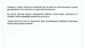 Dışişleri Bakanlığı'ndan Pakistan'daki Terör Saldırısına Kınama