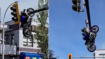 Kanada'da Trafik Kazası: Motosiklet Trafik Işıklarında Asılı Kaldı