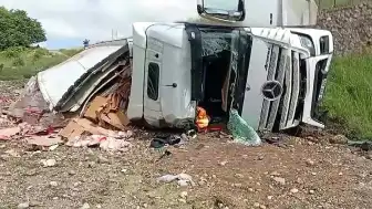 Amasya'da Tavuk Eti Taşıyan Tır Şarampole Devrildi: 2 Yaralı