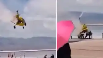 Çin'de Turistik Uçuş Yapan Hava Aracı Sahildeki İnsanların Üzerine Düştü