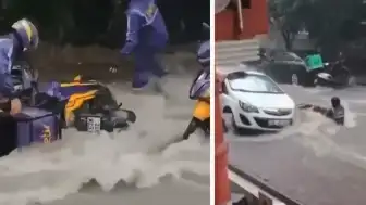 İstanbul Çekmeköy'de Şiddetli Sağanak Sel Getirdi: Motokuryeler Akıntıya Kapıldı
