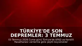 Türkiye'de Son Depremler: 3 Temmuz 2026