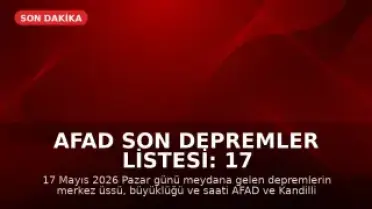 AFAD Son Depremler Listesi: 17 Mayıs 2026 Pazar