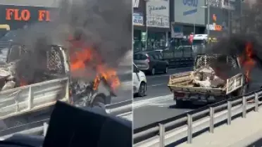 Bahçelievler'de Seyir Halindeki Kamyonet Alev Aldı
