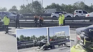 D-100 Karayolu'nda Trafik Kazası: Otomobil Takla Attı