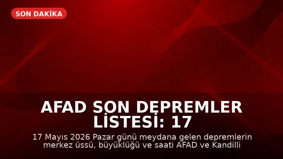 AFAD Son Depremler Listesi: 17 Mayıs 2026 Pazar