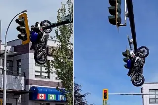 Kanada'da Trafik Kazası: Motosiklet Trafik Işıklarında Asılı Kaldı